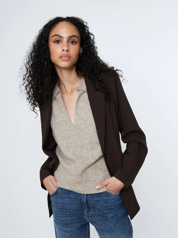 double-layered long coat for women -Rupert Suiting Blazer - Americano