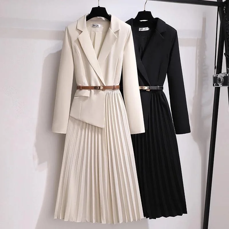 ladies' longline puffer coat -Nova Elegant Pleated Blazer Dress