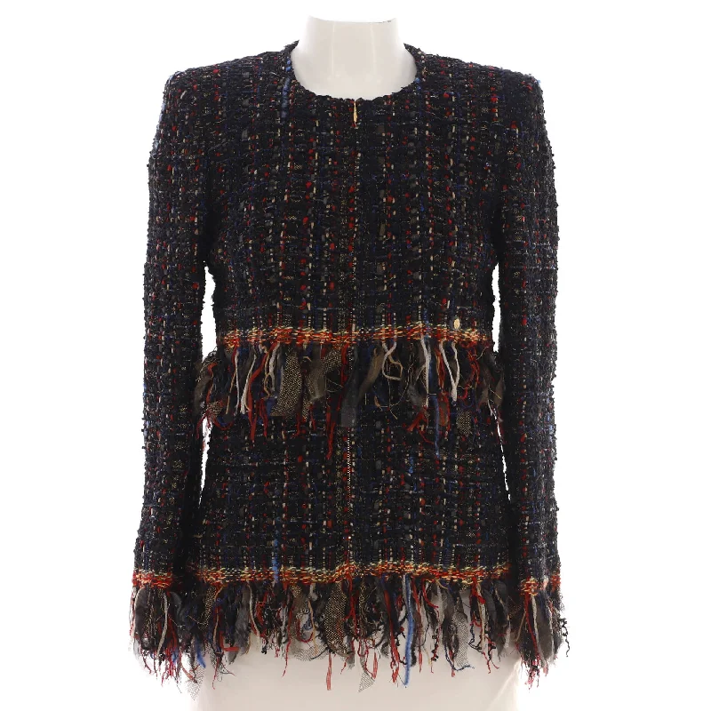 chic oversized blazer for women -Women's Paris-Cosmopolite Fringe Trim Jacket Tweed