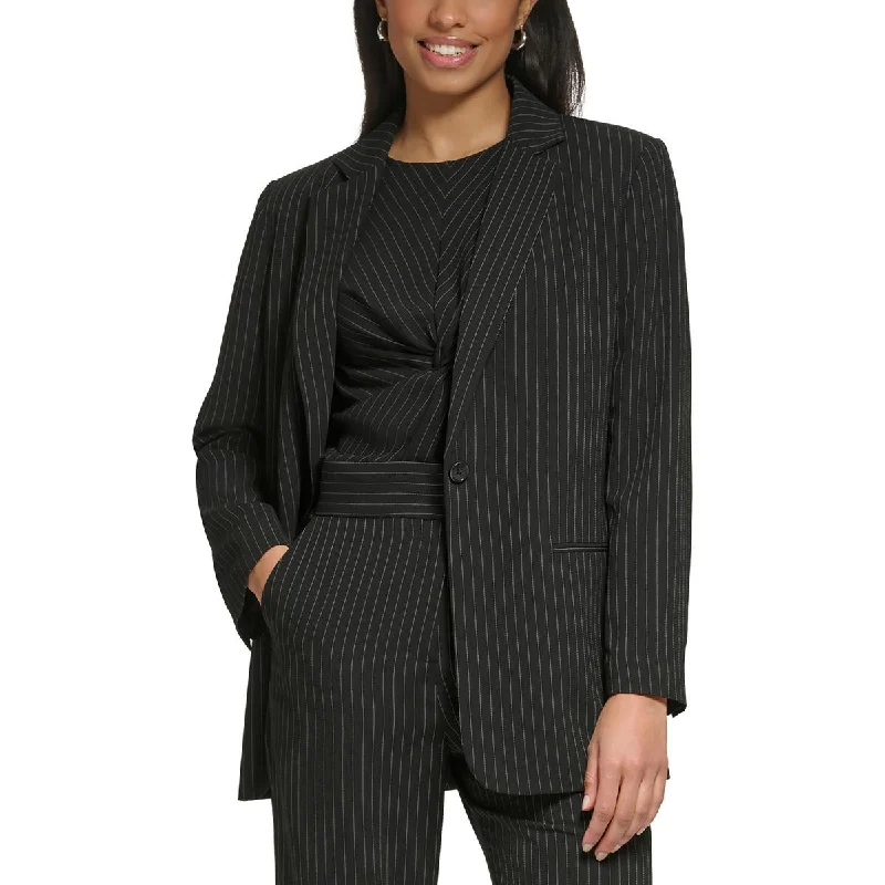 women's relaxed fit blazer -DKNY Womens Petites Pinstripe  One-Button Blazer