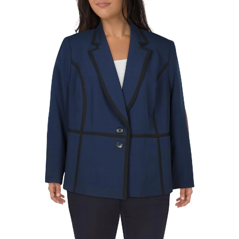 sophisticated evening coat for women -Le Suit Womens Plus Contrast Trim Career Two-Button Blazer