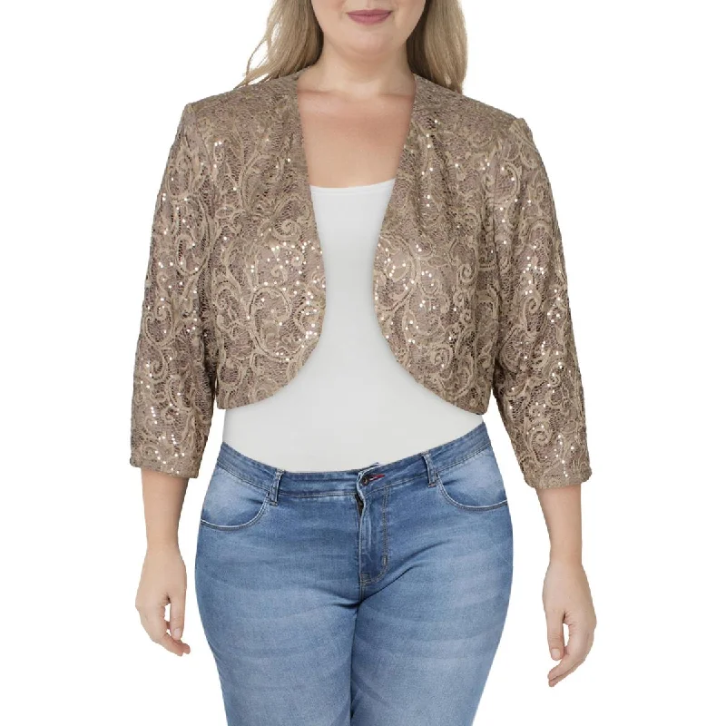 cropped wool blazer for women -R&M Richards Womens Plus Lace Sequined Bolero