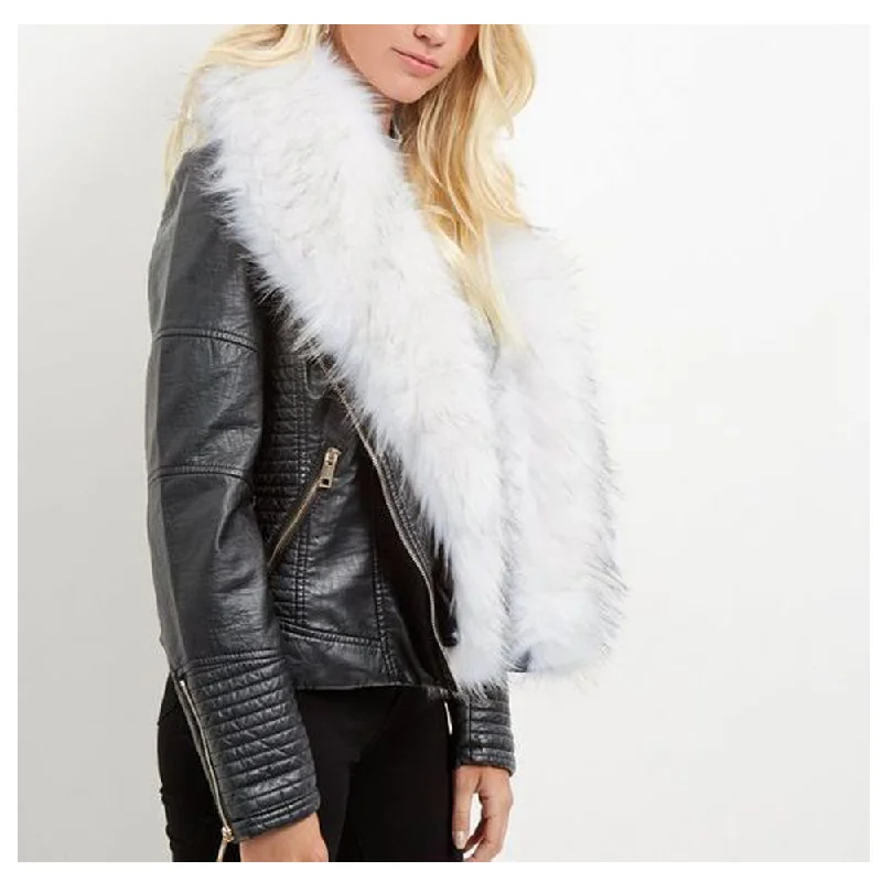 oversized women's coat -Women Motorcycle Genuine Leather Fur Jacket