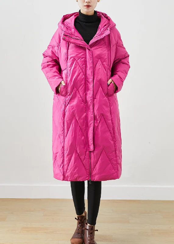 ladies' fleece zip-up jacket -Beautiful Rose Hooded Pockets Fine Cotton Filled Puffer Jacket Winter