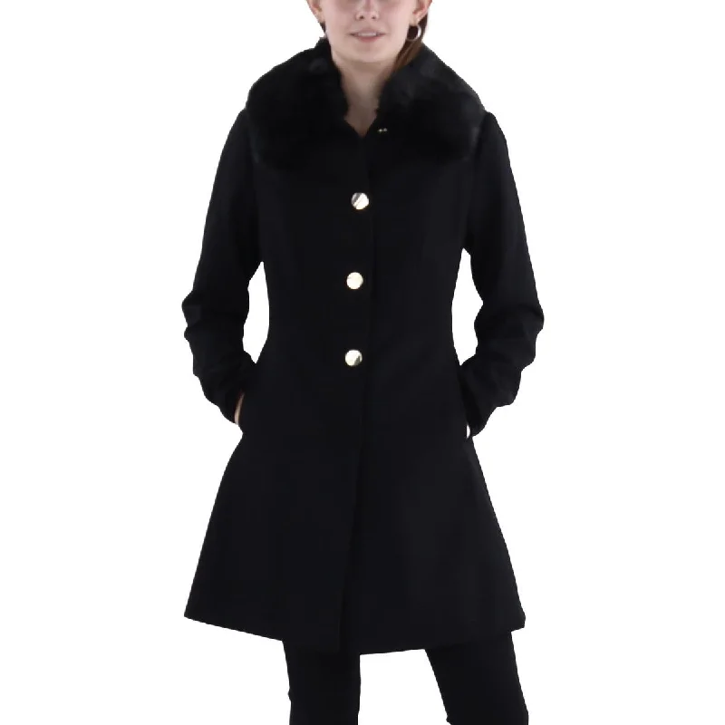 women's relaxed boyfriend blazer -Womens Wool Blend Faux Fur Trim Wool Coat