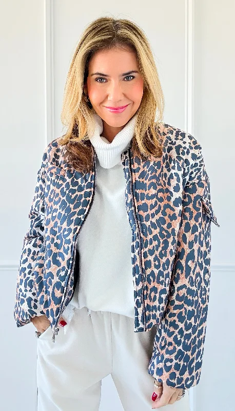 ladies' faux suede jacket -Leopard Print Bomber Jacket