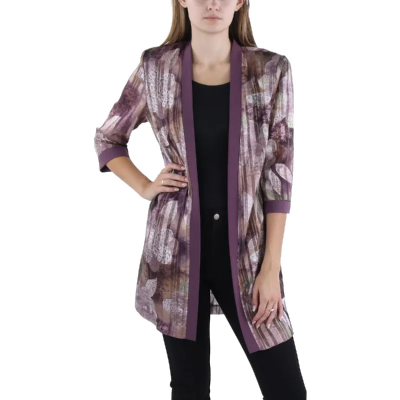 ladies' quilted coat -R&M Richards Womens Petites Shimmer Open Front Duster Blazer