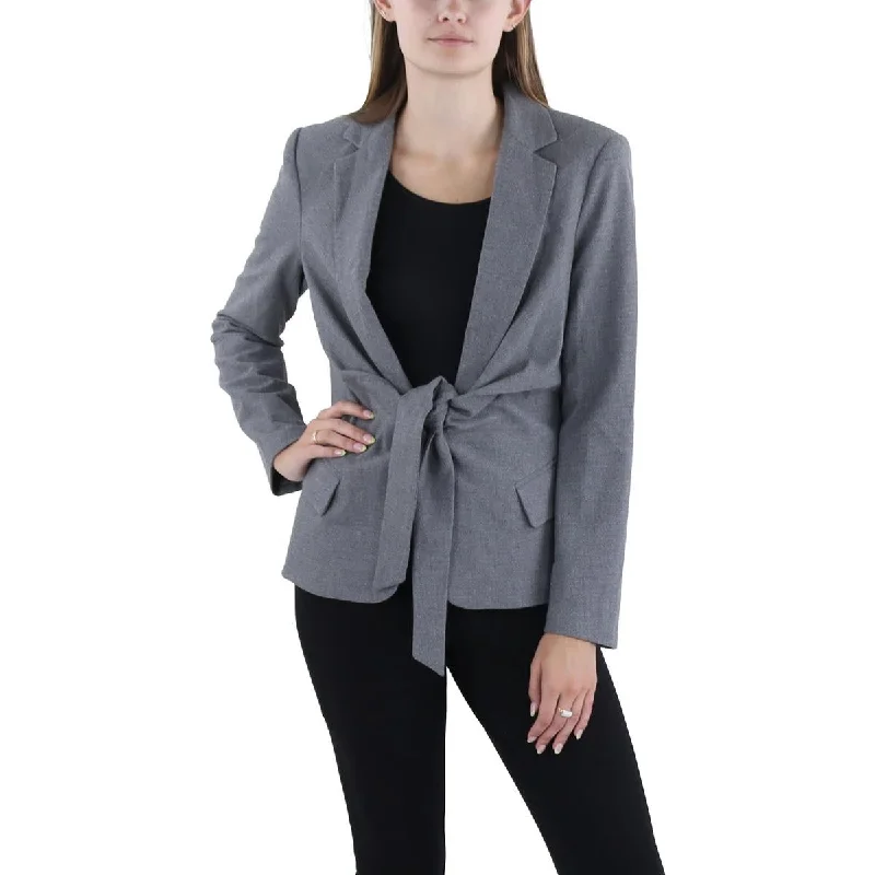 fashionable metallic puffer jacket for women -Donna Karan Womens Heathered Tie Front Open-Front Blazer