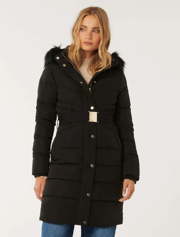 ladies' insulated ski jacket -Ariana Belted Puffa Jacket