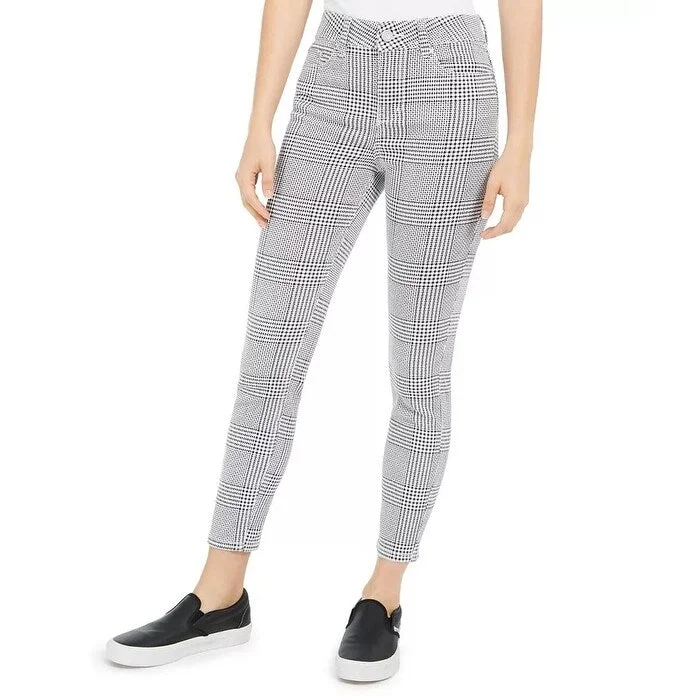 soft stretch denim leggings for women -Indigo Rein Juniors' Houndstooth Ankle Jeans Black Size 9