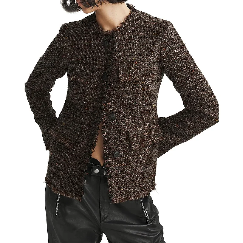 women's double-breasted coat -Rag & Bone Womens Ezra Tweed Metallic Collarless Blazer