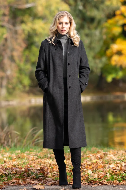 fashionable belted wool coat for women -Silvia - Women's Traditional Loden Wool Coat in Charcoal