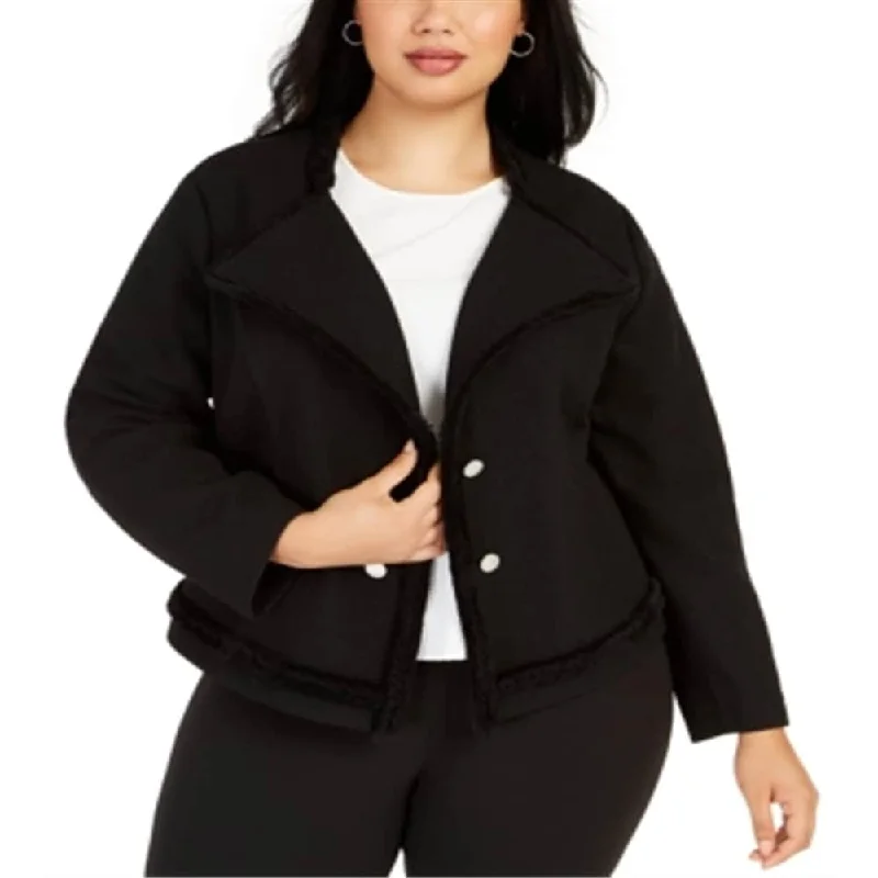 women's lightweight jacket -Calvin Klein Women's Textured Knit Jacket Black Size 2XL