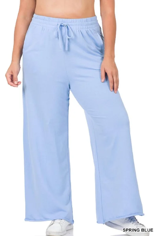 casual denim capri pants for women -French Terry Wide Leg Lounge Pants In Spring Blue