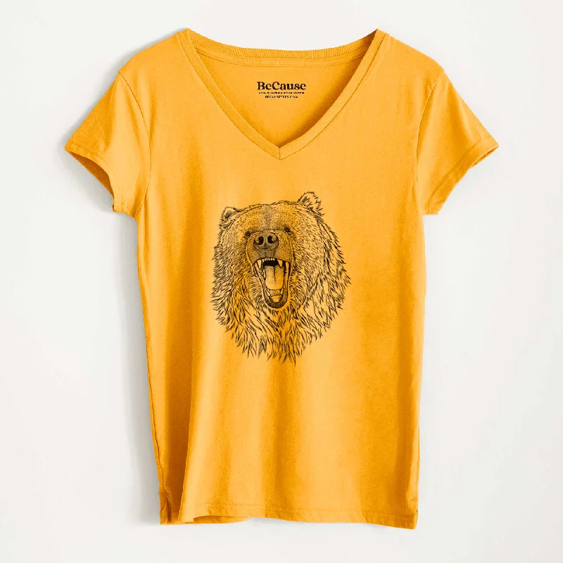 women's cute peplum short sleeve blouse -Ursus arctos - Kodiak Bear - Women's 100% Recycled V-neck