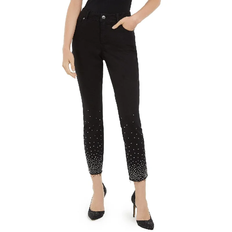 ladies' cropped denim pants -INC International Concepts Women's Studded Skinny Jeans Black Size 8