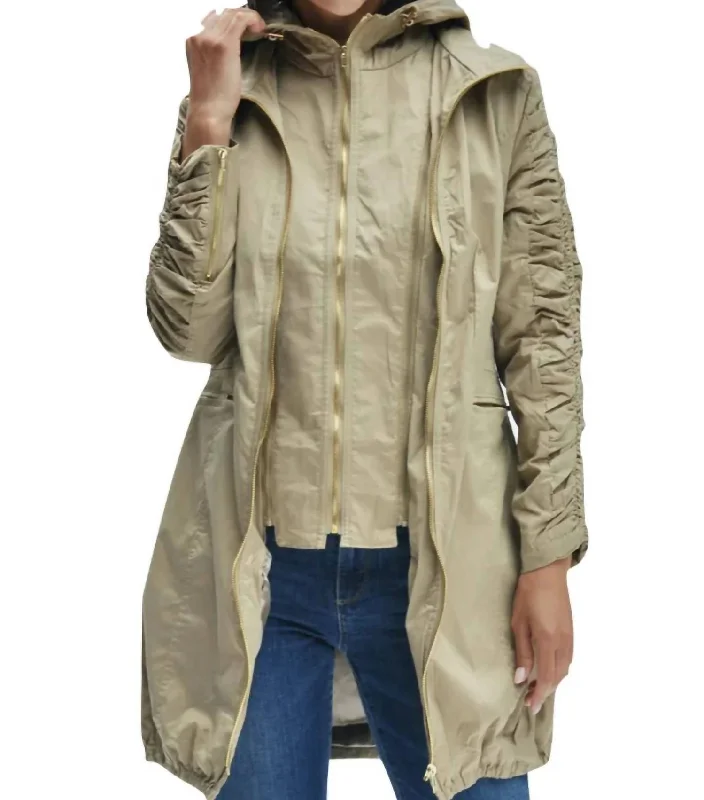 women's double-breasted coat -Elena Full Length Jacket In Khaki