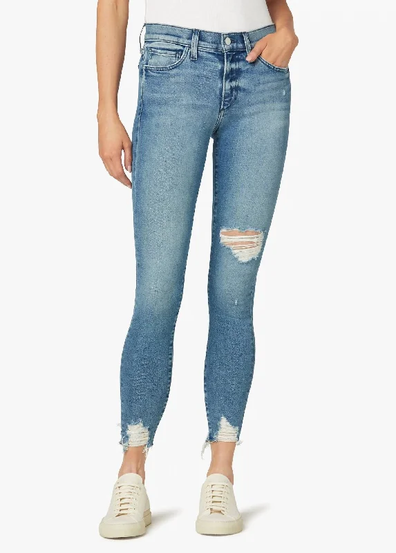 cropped kick-flare jeans for women -Icon Ankle With Chewed Hem Jean In Rookie