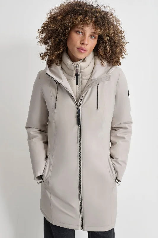 cozy teddy coat for ladies -MID LENGTH HOODED SOFT SHELL JACKET