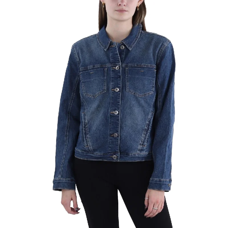 cozy teddy coat for ladies -Womens Trucker Utility Denim Jacket