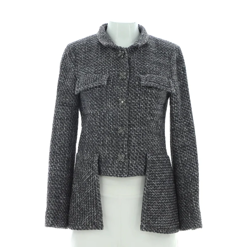 women's fur-trimmed parka -Women's Two Pocket Stand Collar Jacket Tweed