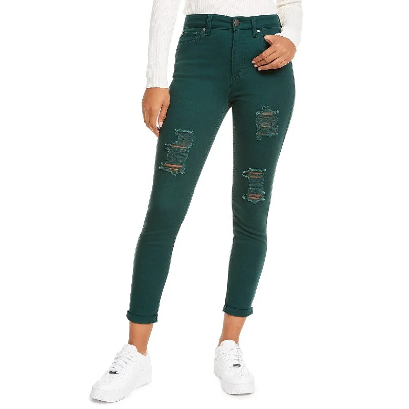 women's distressed high-waisted denim -Tinseltown Juniors' Distressed Skinny Jeans Green Size 0