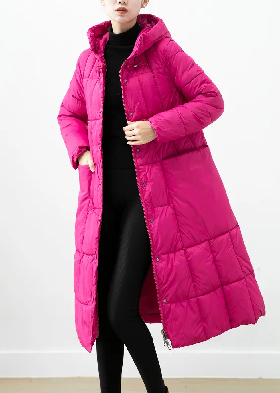 sleek minimalist coat for women -Italian Rose Hooded Pockets Fine Cotton Filled Puffer Jacket Winter