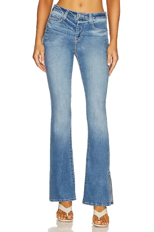 trendy printed denim jeans for ladies -Abilene Hr Baby Boot Slit Jean In Alamo