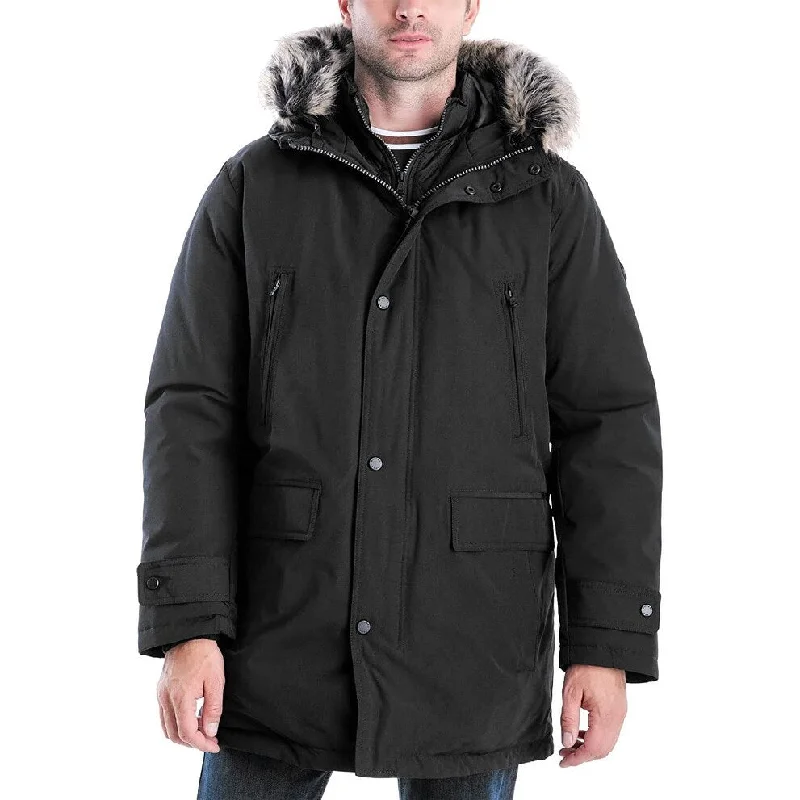 elegant wool cape for women -Michael Kors Men MMK791896 Heavyweight Hooded Snorkel Parka Coat With Bib Black