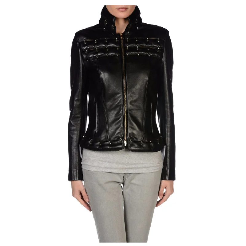 women's lightweight cargo jacket -Women Genuine Leather Motorcycle Fashion Jacket