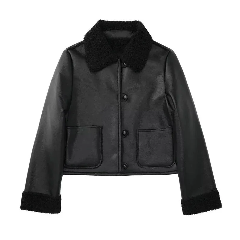 sporty track jacket for women -Women's Black RAF B3 Sheepskin Shearling Aviator Leather Jacket