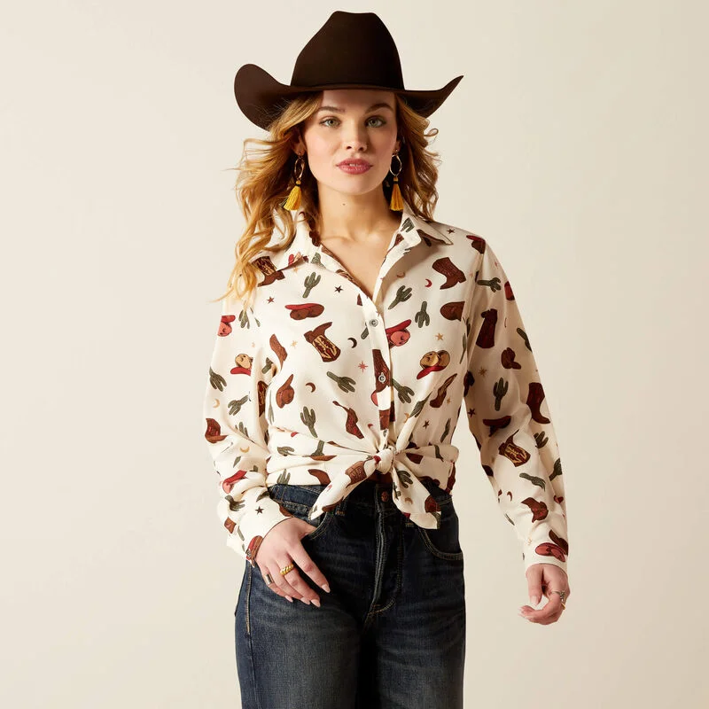 women's color block short sleeve tee -Ariat Women's Homestyle L/S Western Button Down Shirt in Cream Western Cowgirl