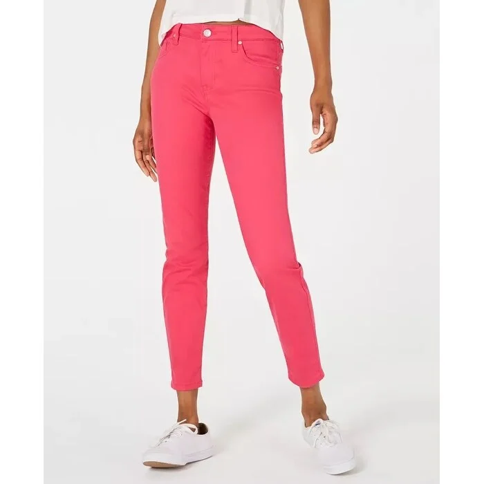 women's fold hem relaxed jeans -Celebrity Pink Juniors' Ankle Skinny Jeans Dark Pink Size 1