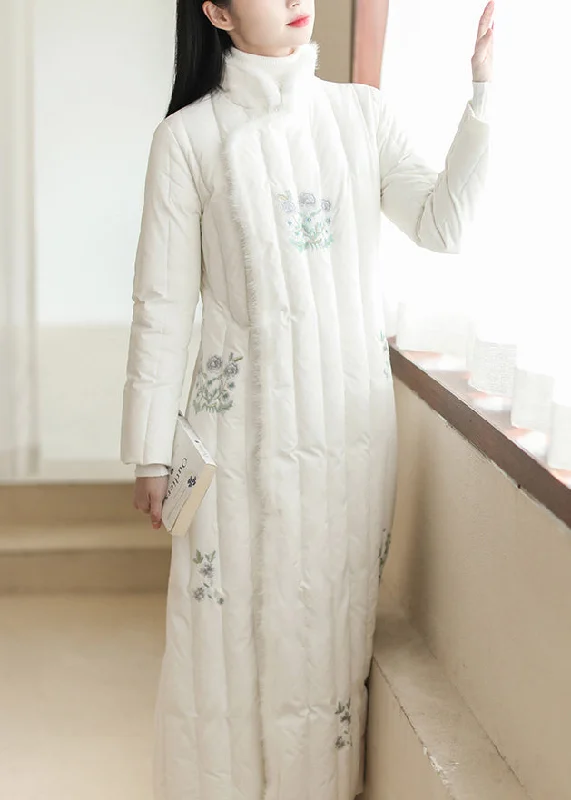 ladies' cashmere overcoat -Vintage White Embroideried Patchwork Mink Hair Duck Down Puffer Coats Winter