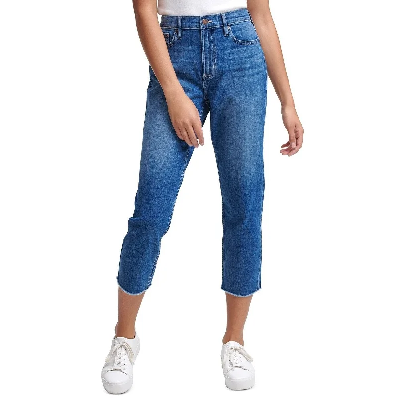 ripped high-waisted jeans for women -Calvin Klein Jeans Women's High Rise Cropped Straight Leg Jeans Blue Size 32