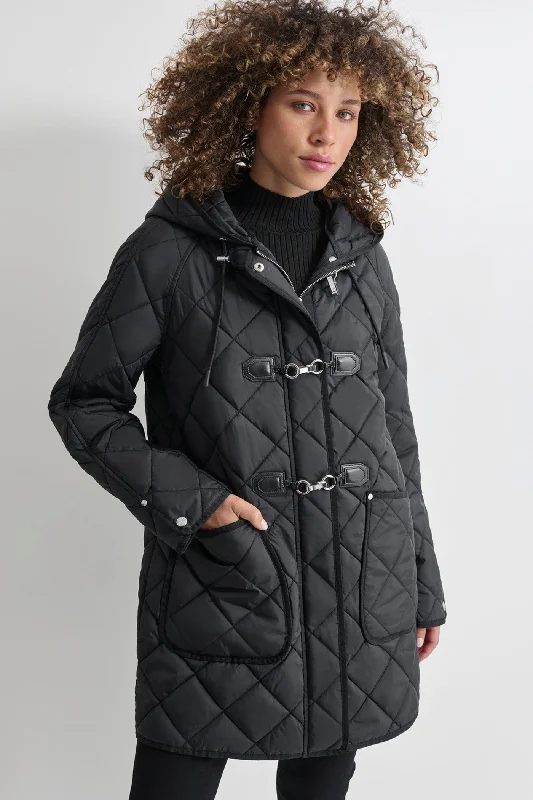 trendy plaid coat for women -QUILTED COAT WITH TOGGLE