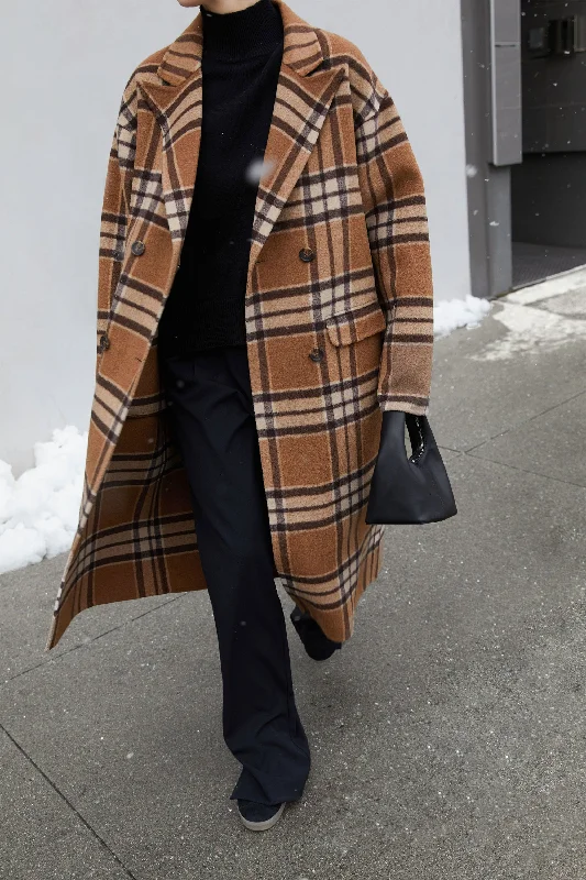 women's double-breasted coat -OVERSIZED PLAID WOOL BLEND COAT