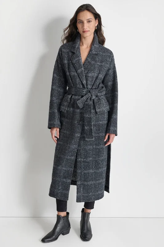 sleek minimalist coat for women -BELTED WOOL ROBE COAT