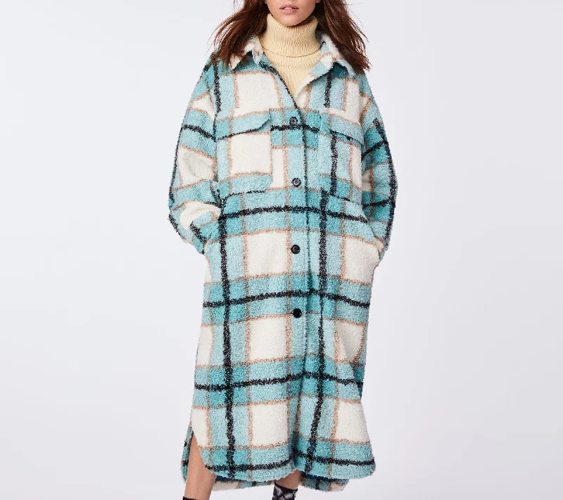 stylish houndstooth coat for women -Plaid Sherpa Jacket