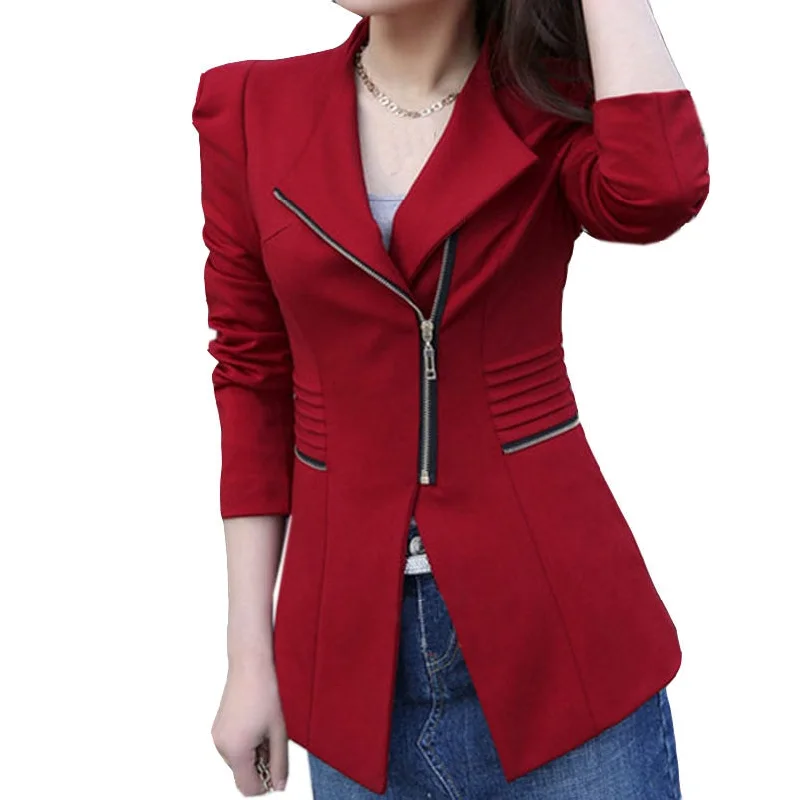 stylish knit jacket for women -High Quality Autumn Spring Women's Blazer Elegant Office Work Blazers Fashion Lady Coat Suits Female Slim Jacket Suit Red Lining