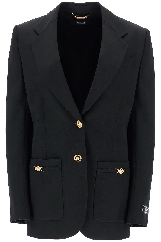 cozy teddy coat for ladies -Versace Women's Single-Breasted Wool Stretch Blazer