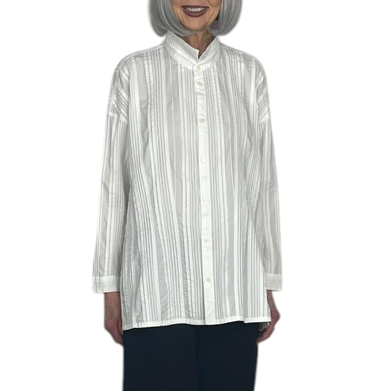 ladies' elegant draped short sleeve tunic -VERTICAL PLEATS SHIRT