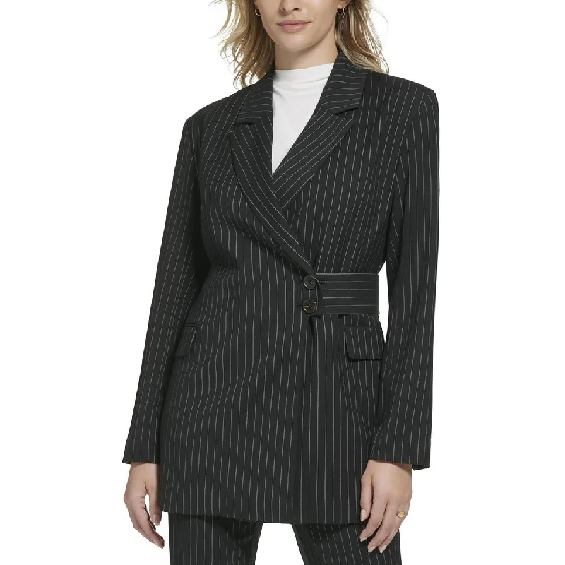 stylish leather jacket for women -Calvin Klein Womens Pinstripe  Two-Button Blazer