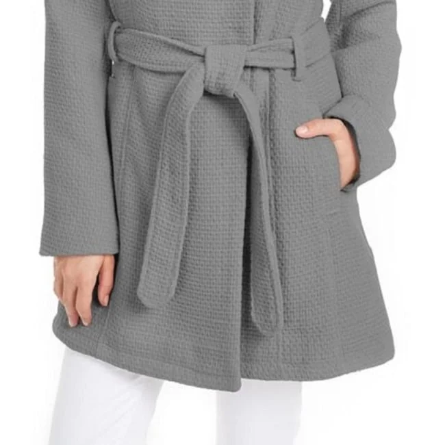 classic camel coat for ladies -Madden Girl Girl's Asymmetrical Belted Wrap Coat Gray Size Small