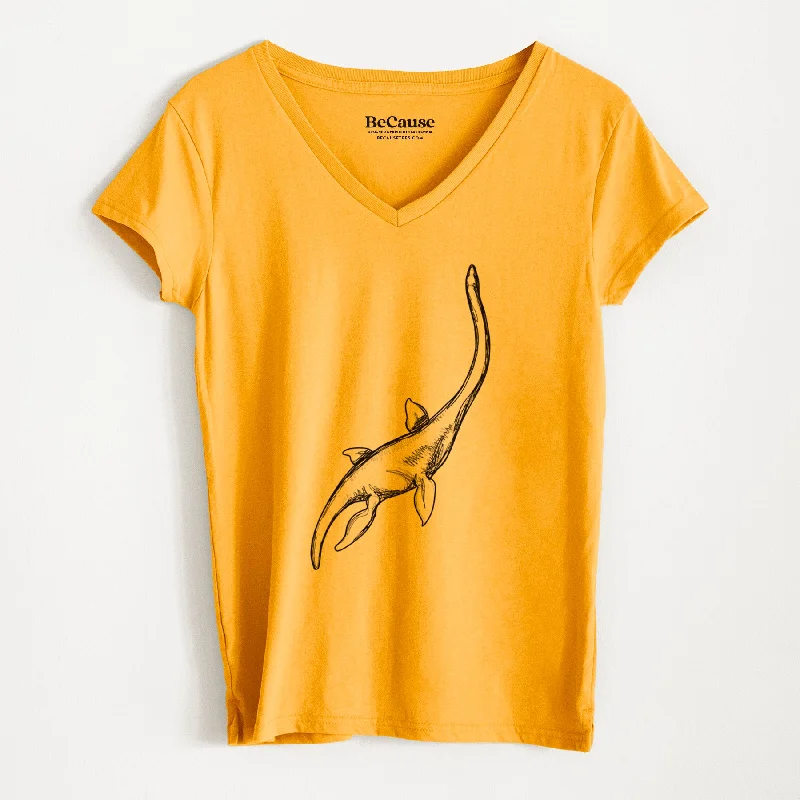 stylish slim fit short sleeve tee -Plesiosaur - Plesiosaurus Dolichodeirus - Women's 100% Recycled V-neck