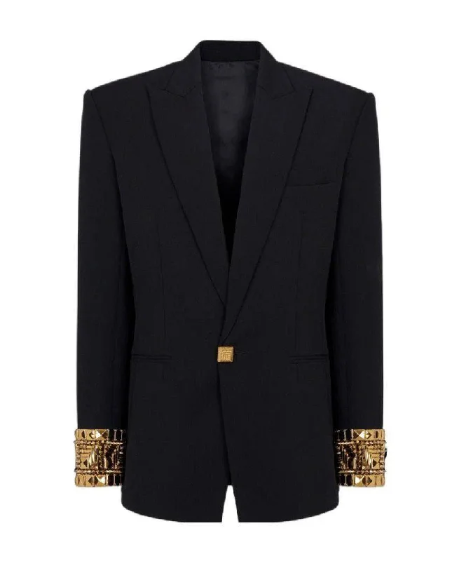 women's teddy bear coat -Lenora Long Sleeve Gold Detail Blazer