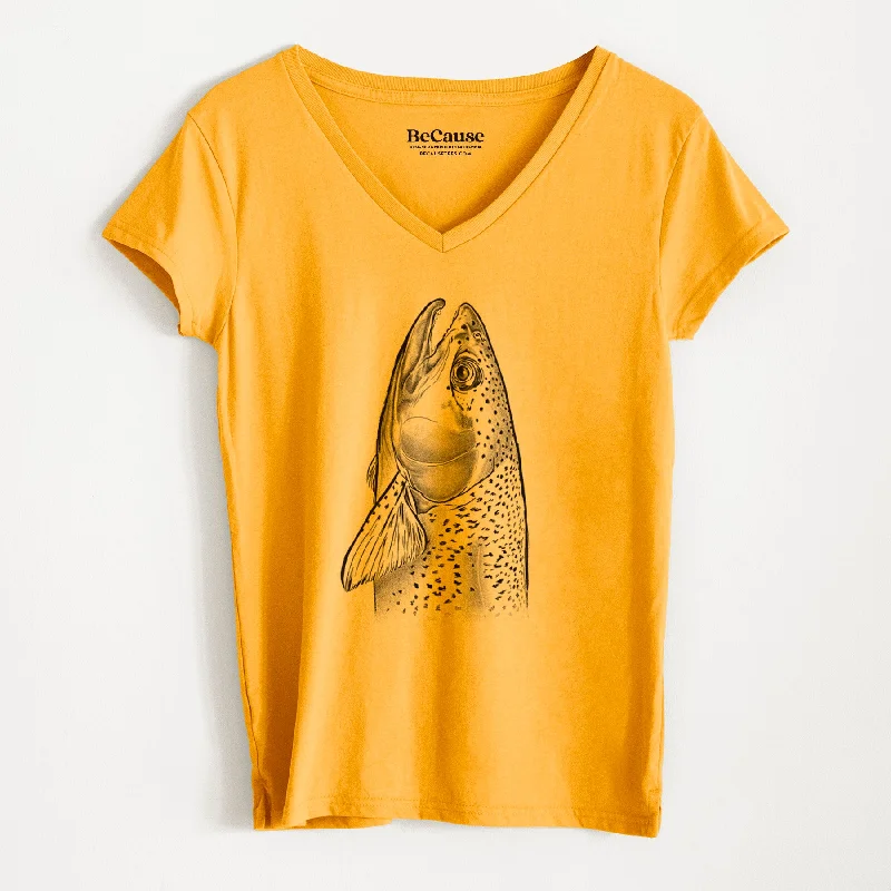 ladies' button front short sleeve top -Rainbow Trout - Oncorhynchus mykiss - Women's 100% Recycled V-neck