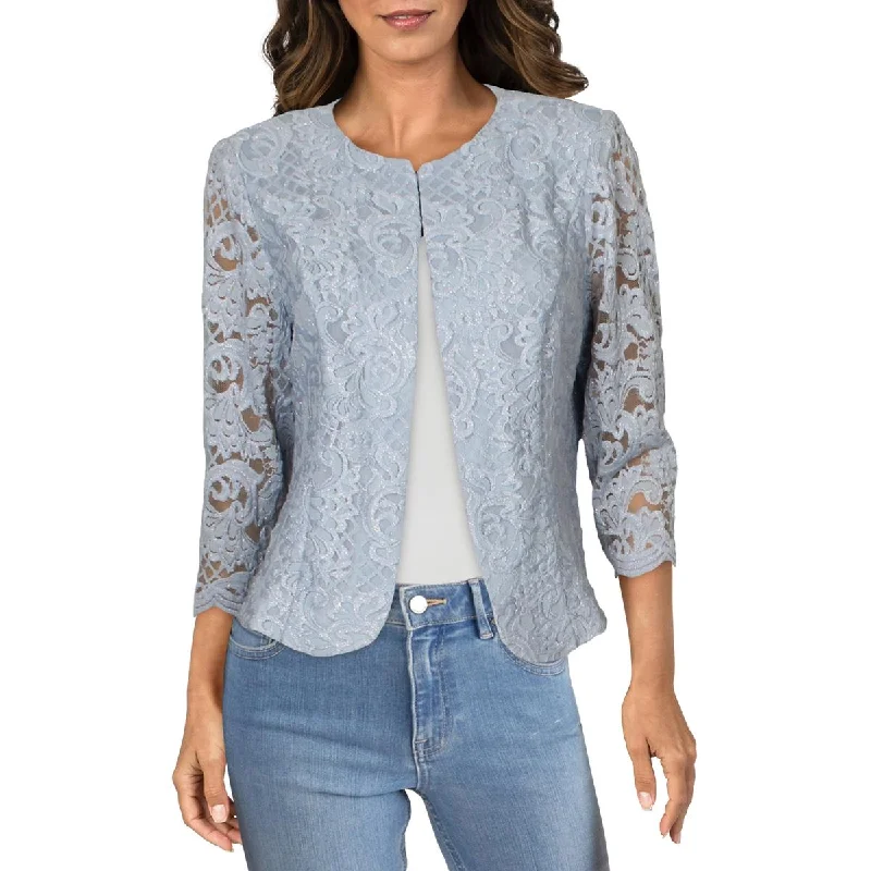 casual linen jacket for women -Alex Evenings Womens Petites Lace Glitter Jacket