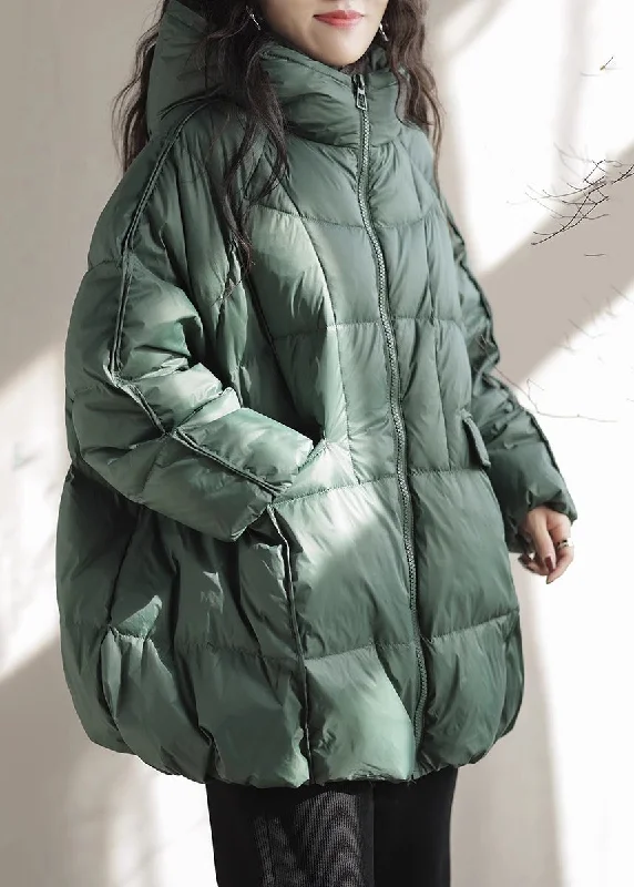 women's elegant cape coat -French Green Oversized Pockets Fine Cotton Filled Parka Jacket Winter