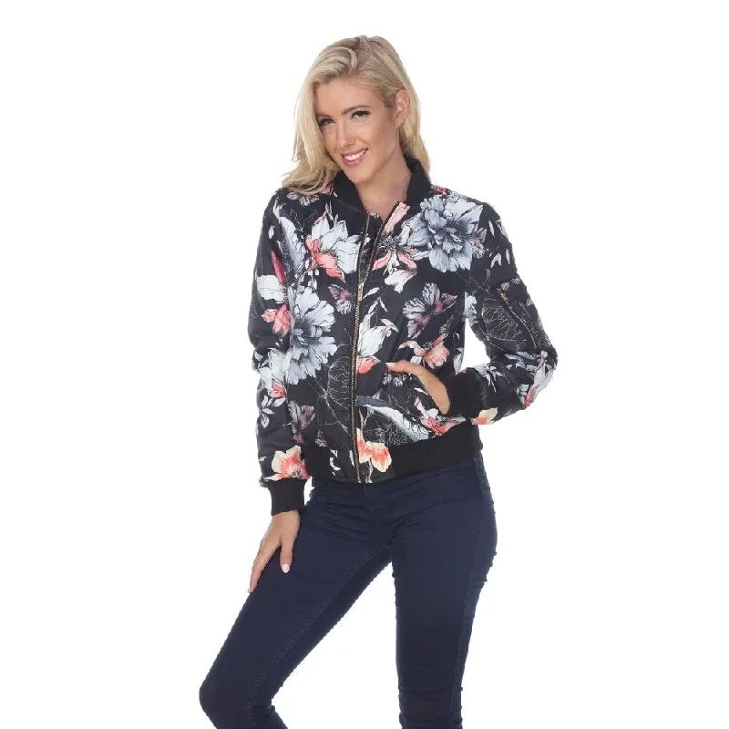 women's double-breasted coat -White Mark Women's Floral Bomber Jacket